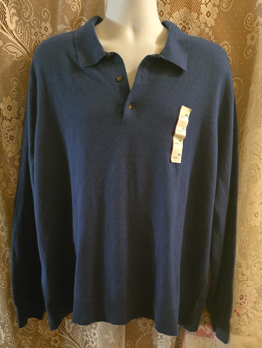 New Goodfellow Men's XXL Navy Long-Sleeve Polo Knit